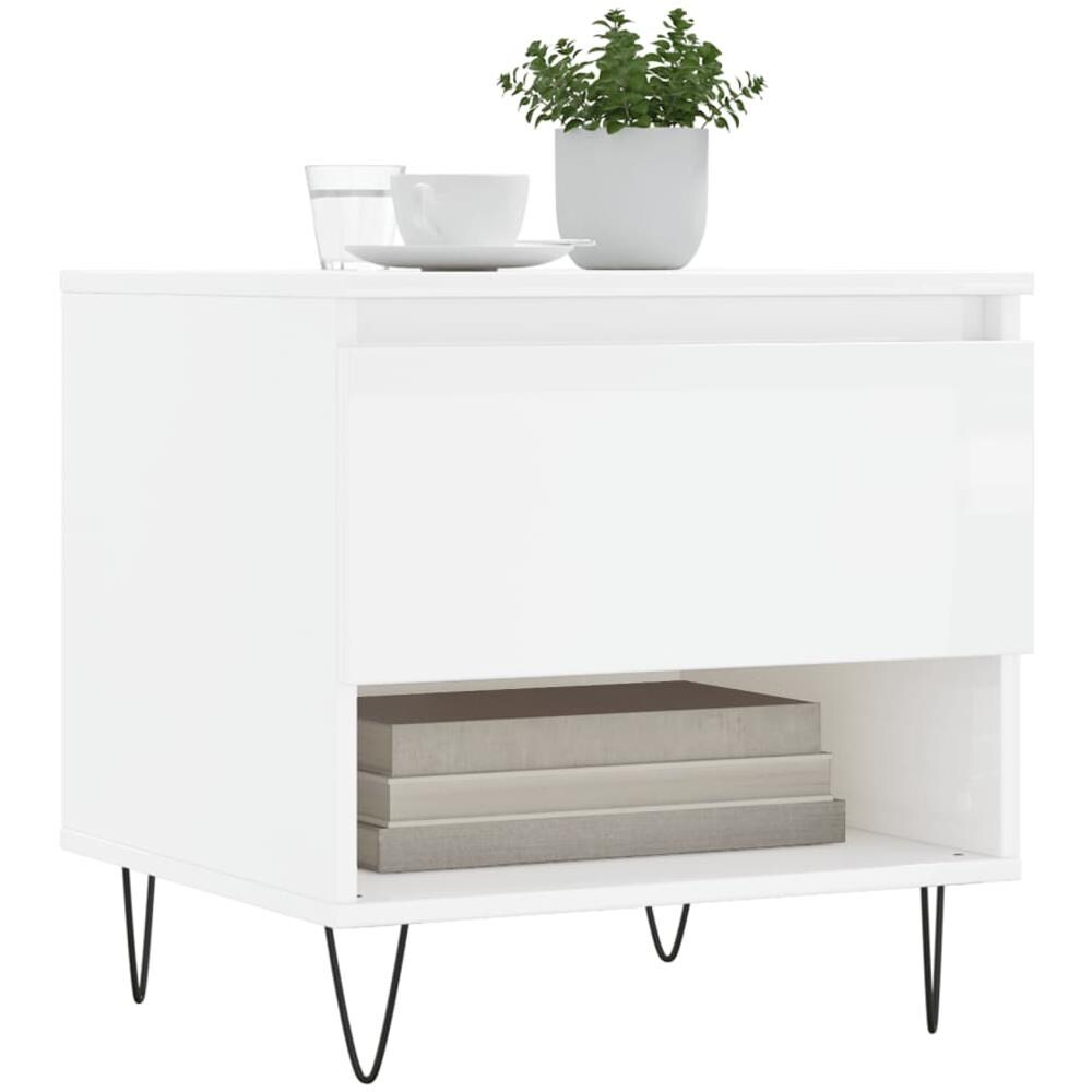 Tavolini Salotto 2pz Bianco Lucido 50x46x50cm Legno Multistrato - Foto 3