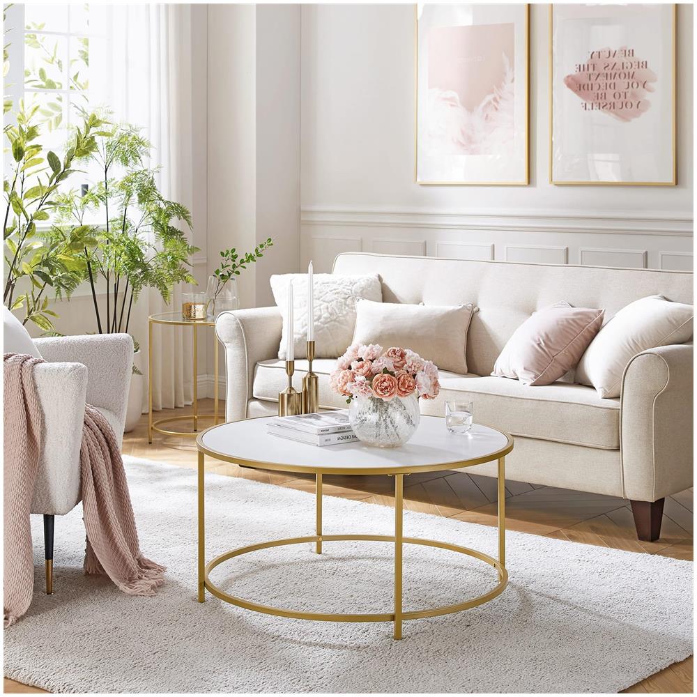 Tavolino rotondo oro e bianco Ø84 cm stile loft - Foto 2