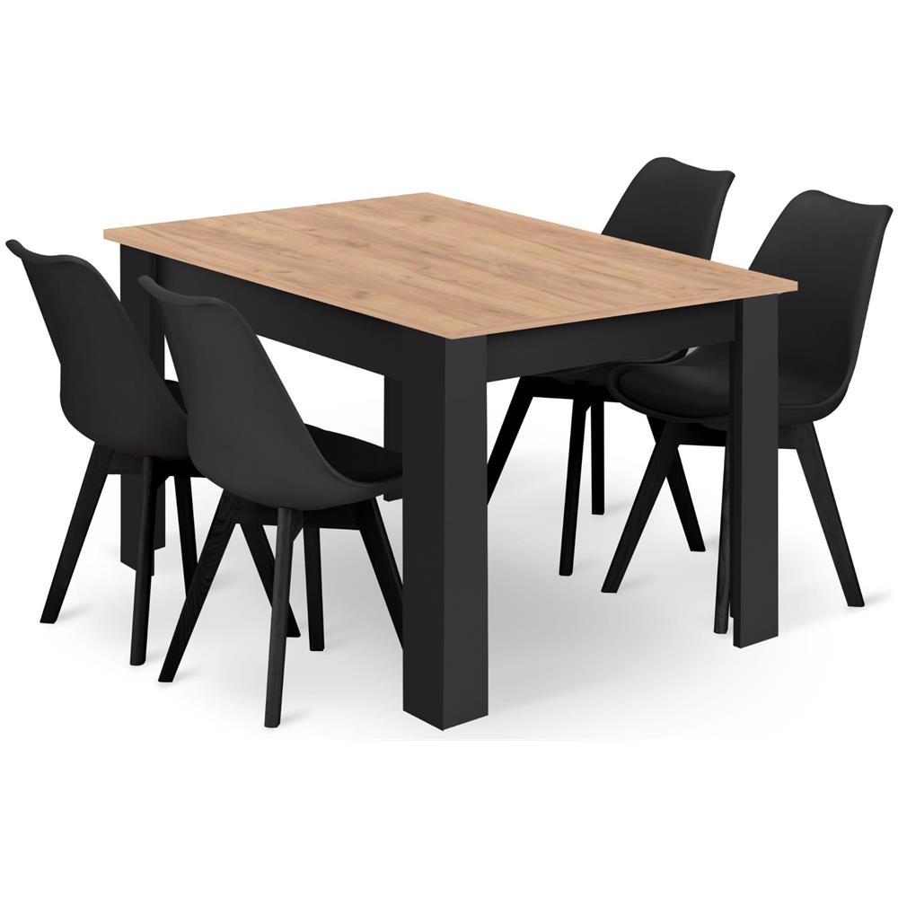 Tavolo rettangolare con 4 sedie RIXK nere x4 - Foto 1