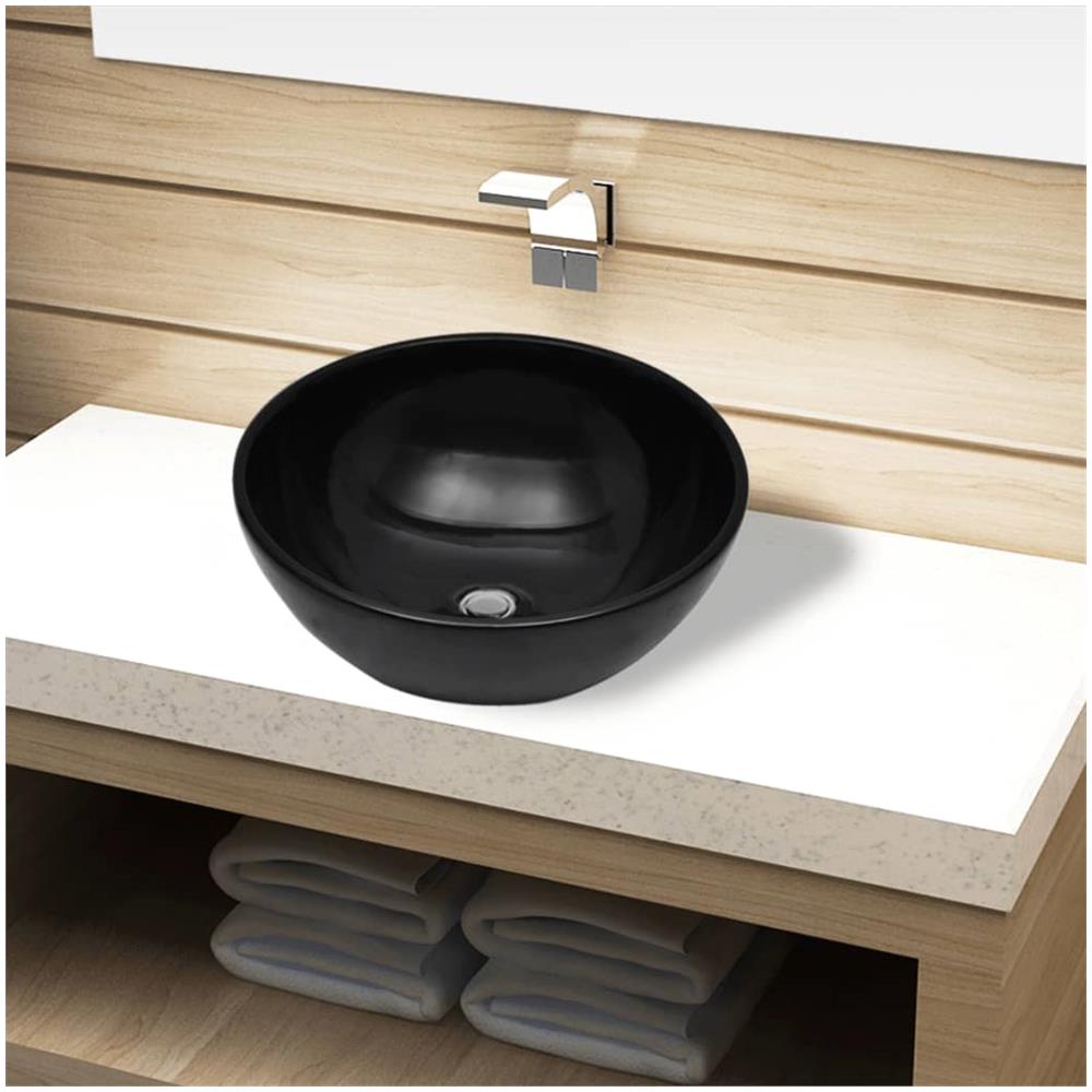 Lavandino Da Bagno In Ceramica Nera Rotondo - Foto 1