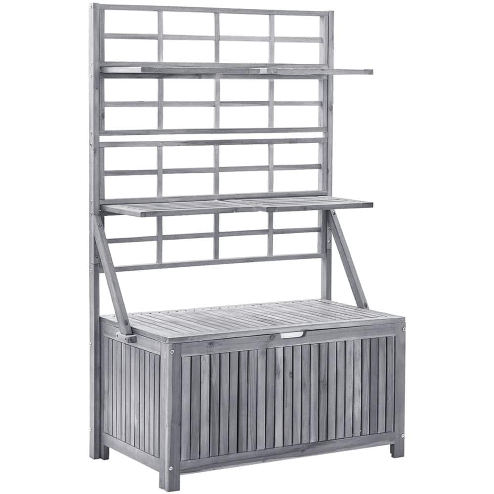 Contenitore Con Graticcio 99x55x160cm Grigio Massello Di Acacia - Foto 2