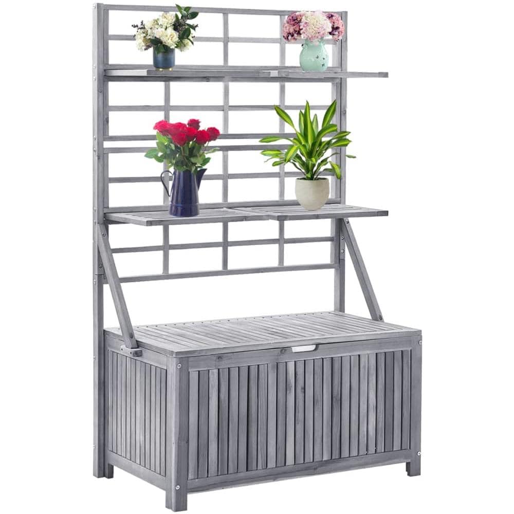 Contenitore Con Graticcio 99x55x160cm Grigio Massello Di Acacia - Foto 1