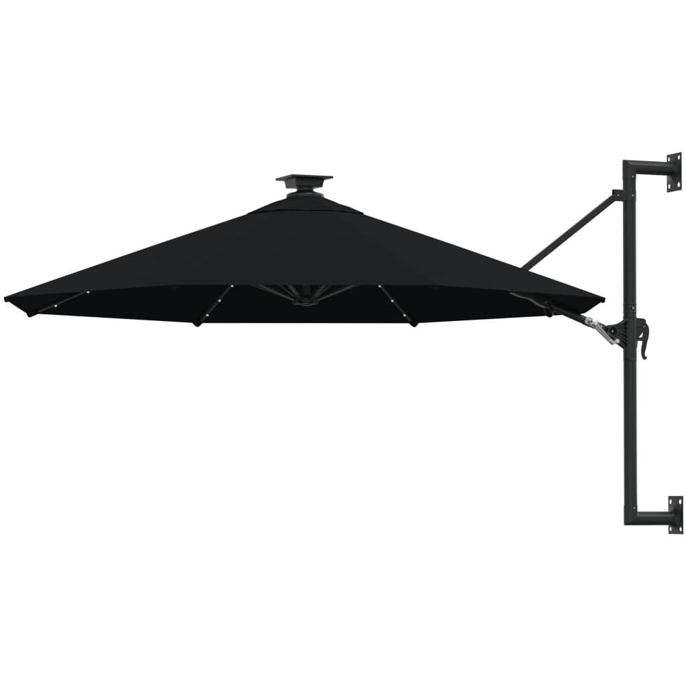 Ombrellone a Muro con LED e Palo in Metallo 300 cm Nero - Foto 1