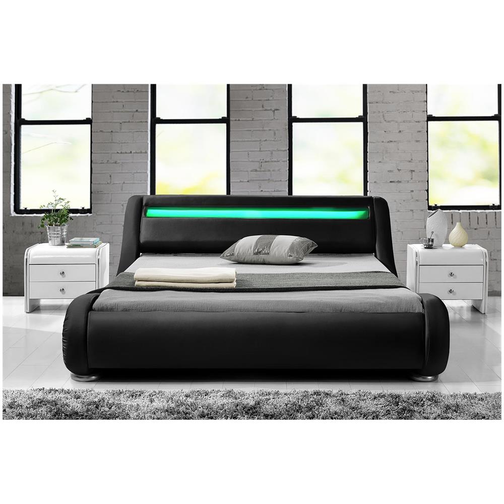 Seattle Struttura Letto In Similpelle Nera Con Led 140x190 Cm - Foto 2