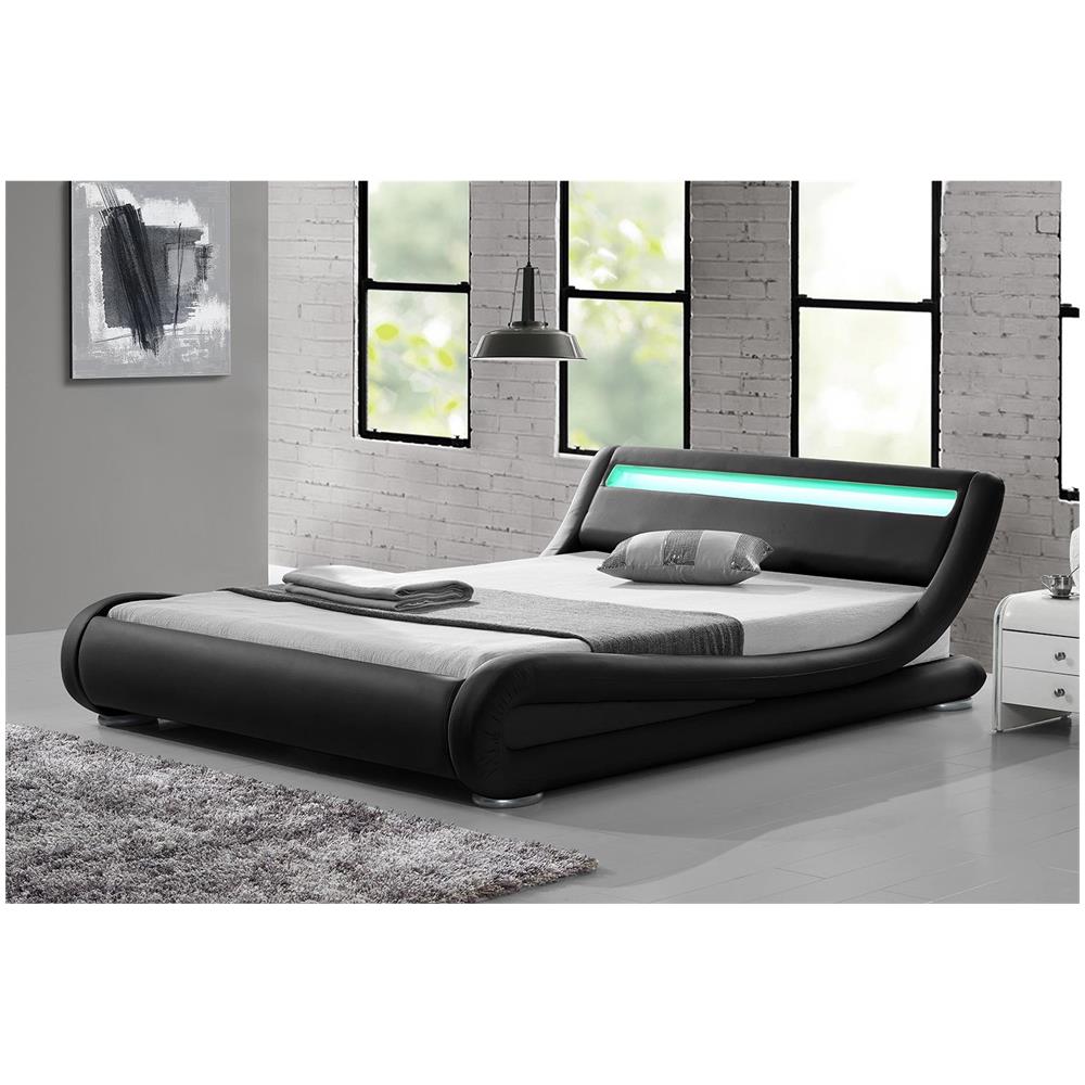 Seattle Struttura Letto In Similpelle Nera Con Led 140x190 Cm - Foto 1