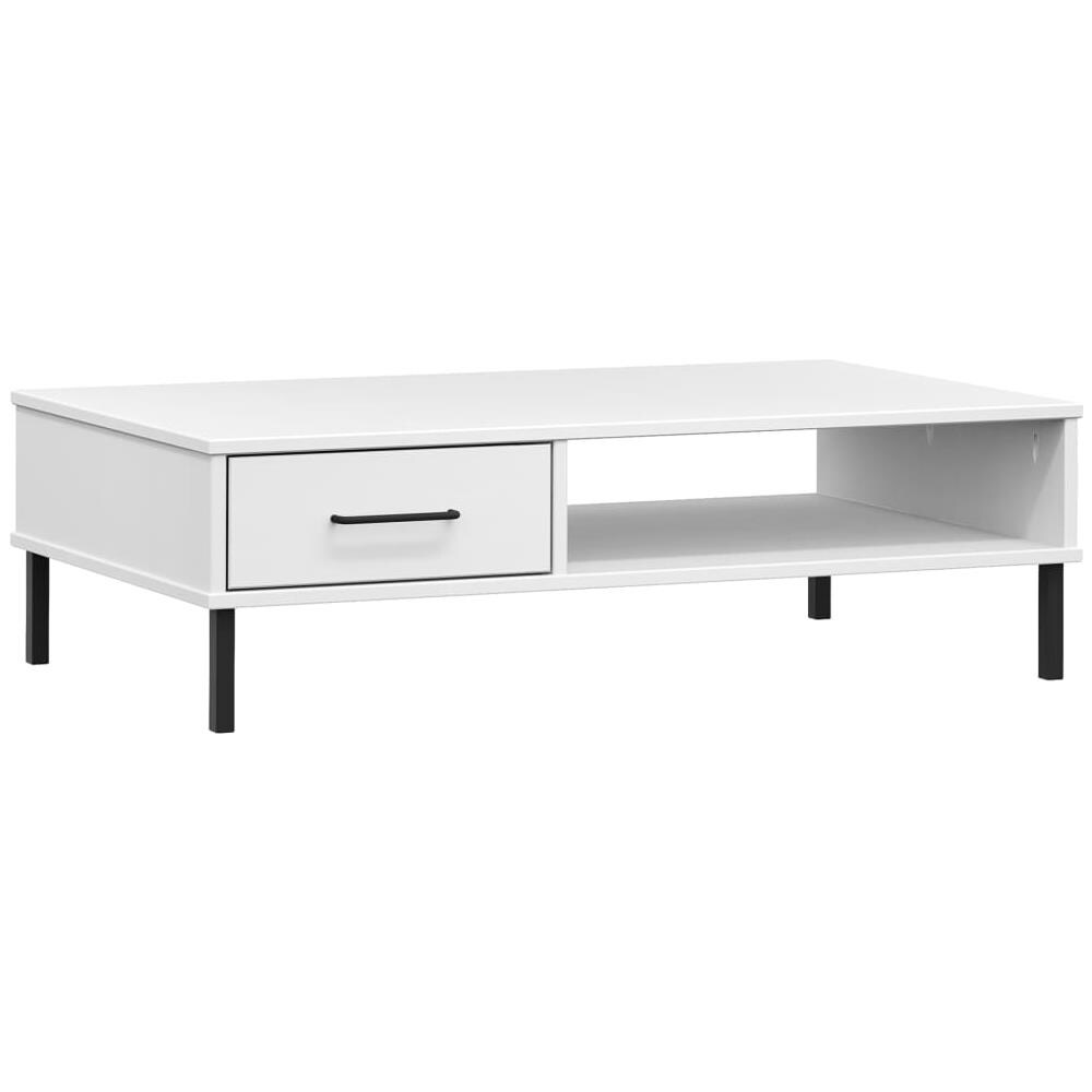 Tavolino Salotto Gambe Metallo Bianco Legno Massello Pino Oslo - Foto 2