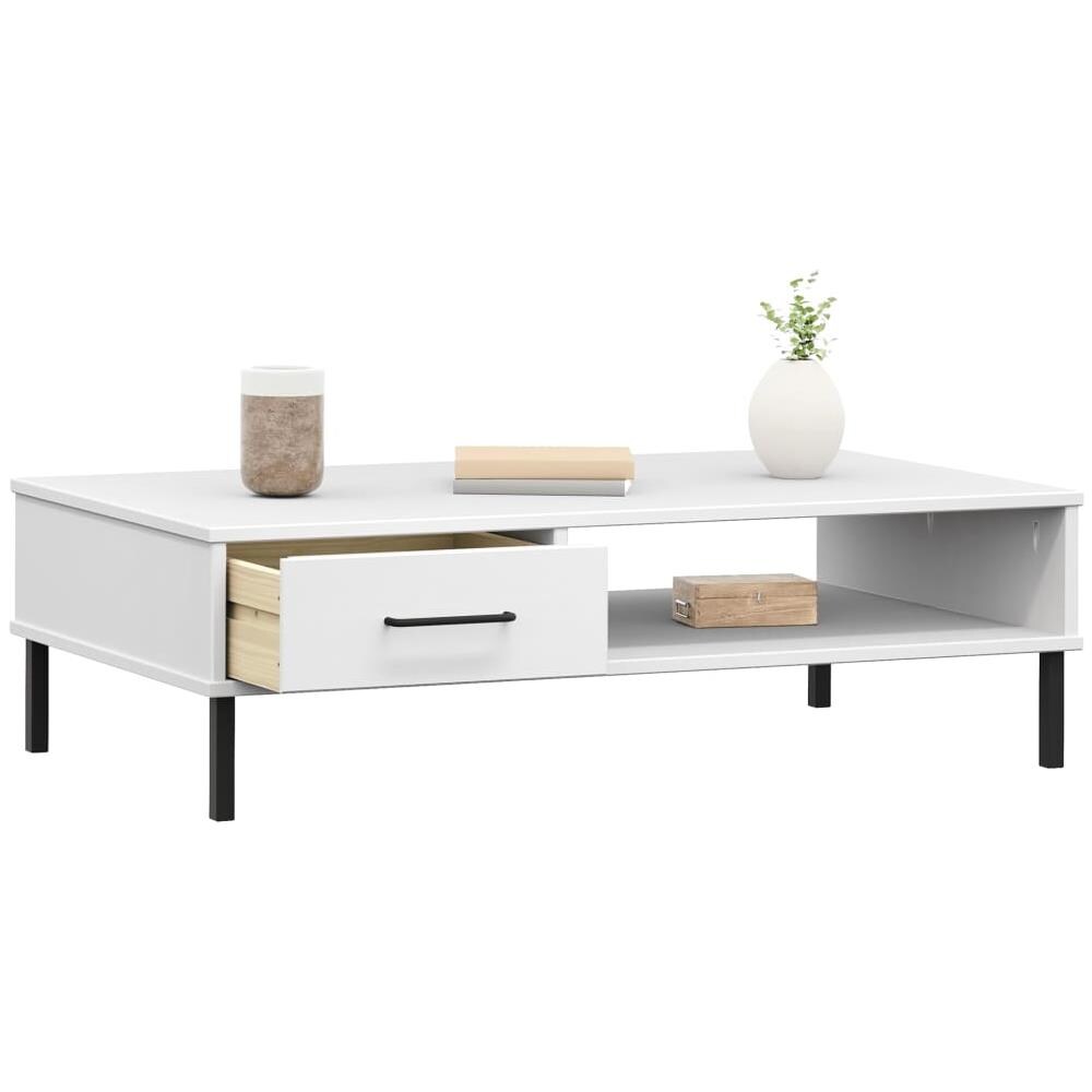 Tavolino Salotto Gambe Metallo Bianco Legno Massello Pino Oslo - Foto 3