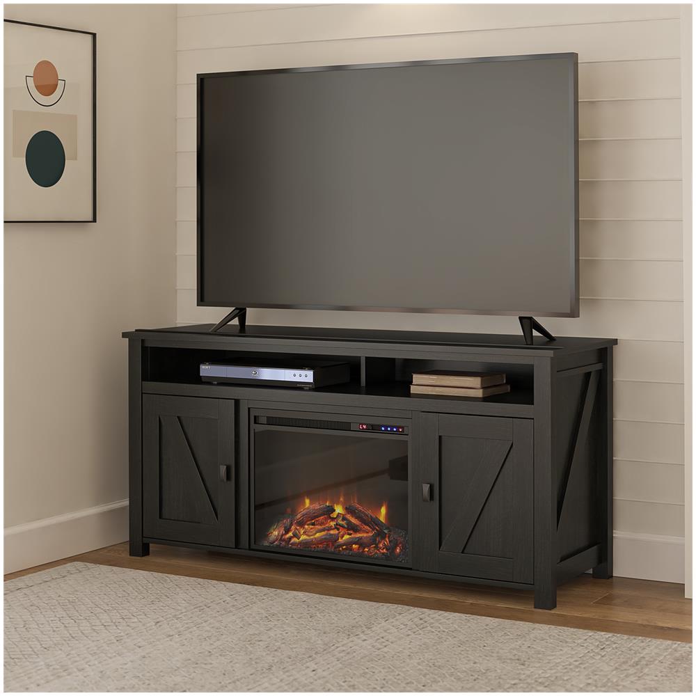 Farmington Credenza Con Camino Elettrico In Truciolare Nero - Foto 8