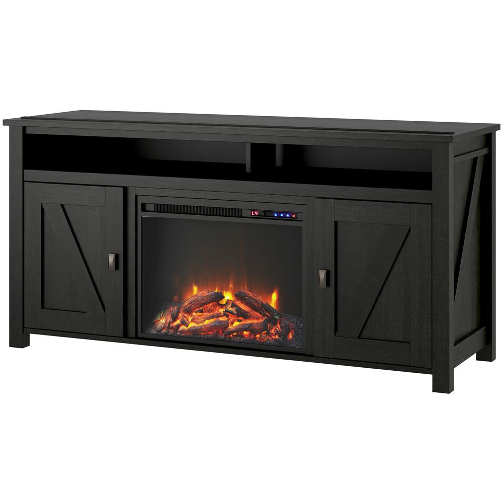 Farmington Credenza Con Camino Elettrico In Truciolare Nero - Foto 1