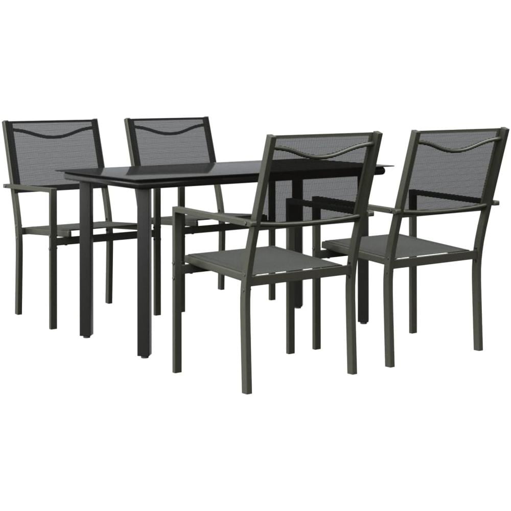 Set Da Pranzo Da Giardino 5 Pz Nero In Acciaio E Textilene - Foto 1
