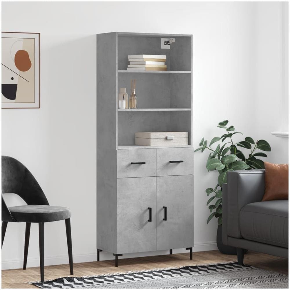 Credenza Grigio Cemento 69,5x34x180 Cm In Legno Multistrato - Foto 1