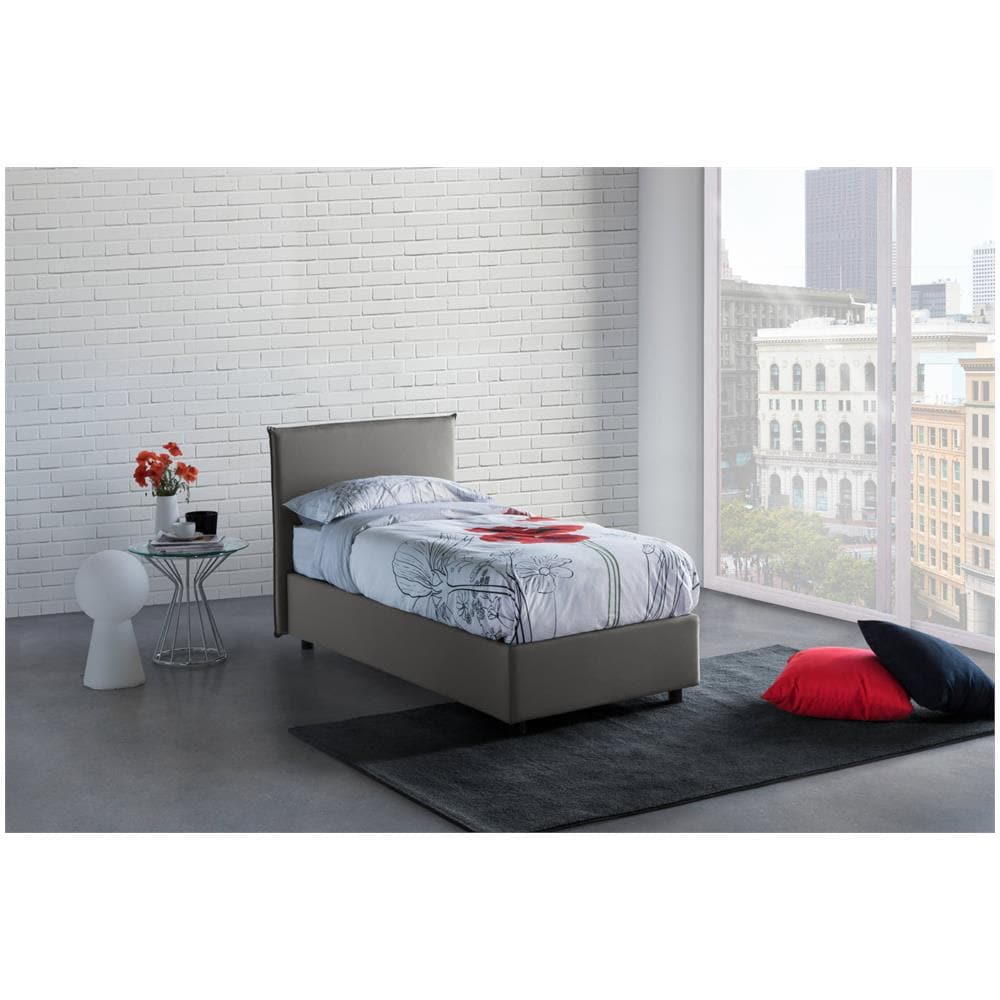 Letto Singolo Cira, Letto Contenitore Con Rivestimento In Tessuto, 100% Made In Italy, Apertura Frontale, Adatto Per Materasso Cm 90x200, Grigio - Foto 1