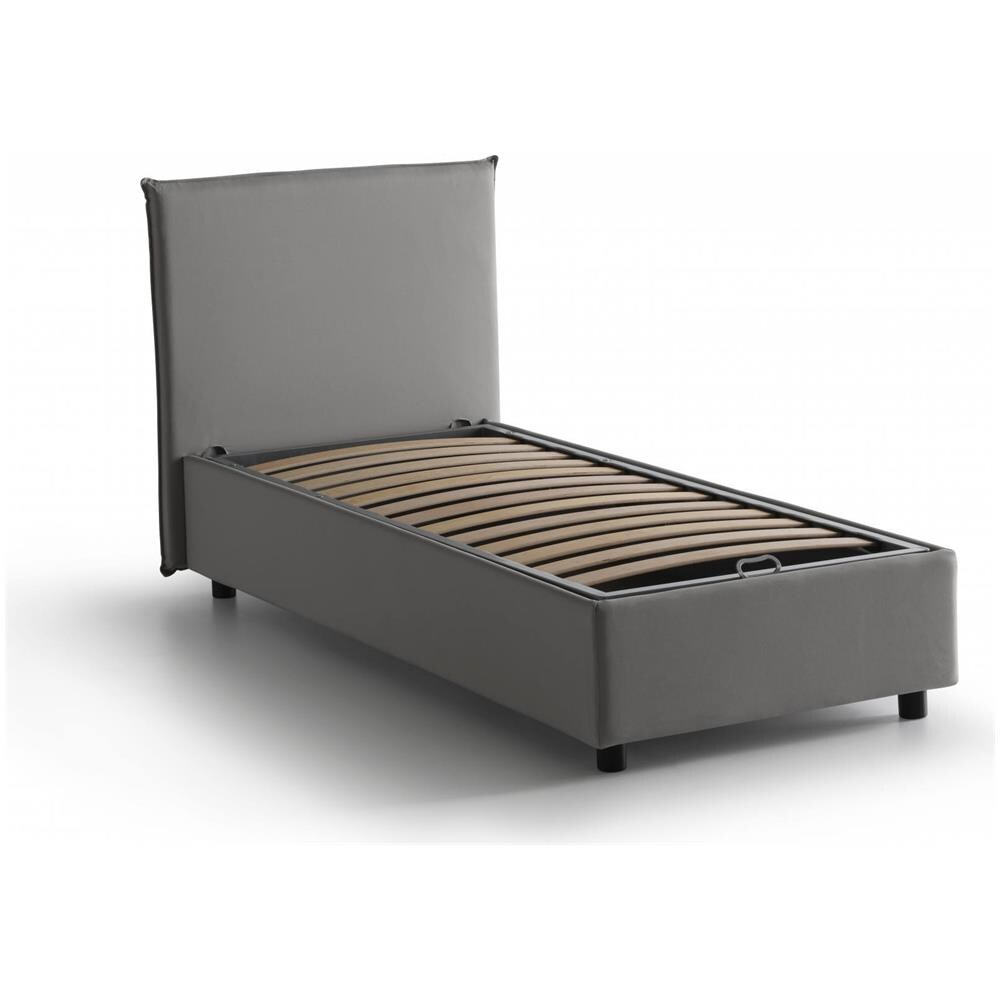 TALAMO ITALIA Letto Singolo Cira Letto Contenitore Con Rivestimento In Tessuto 100% Made In Italy Apertura Frontale Adatto Per Materasso Cm 90x200 Grigio OG12341