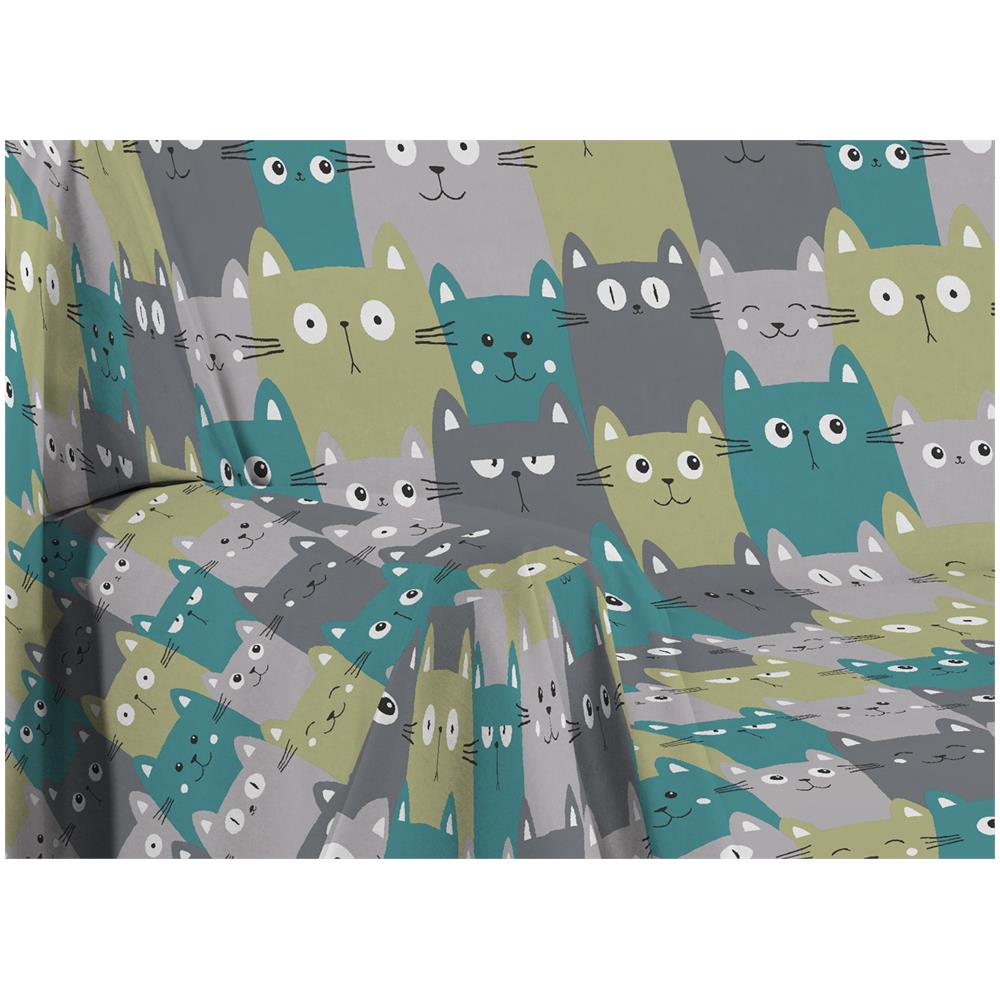 Telo Arredo Multiuso Linea Pensieri Delicati In Cotone Disegno Happy Cat Matrimoniale Verde - Foto 5