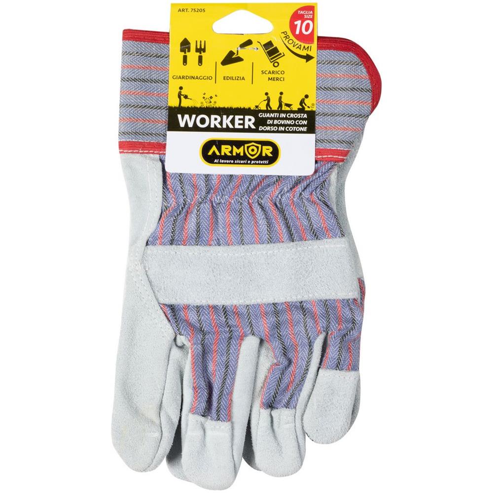 Guanti In Pelle O Crosta Di Bovino Con Dorso In Cotone Worker Taglia 10 - Foto 3