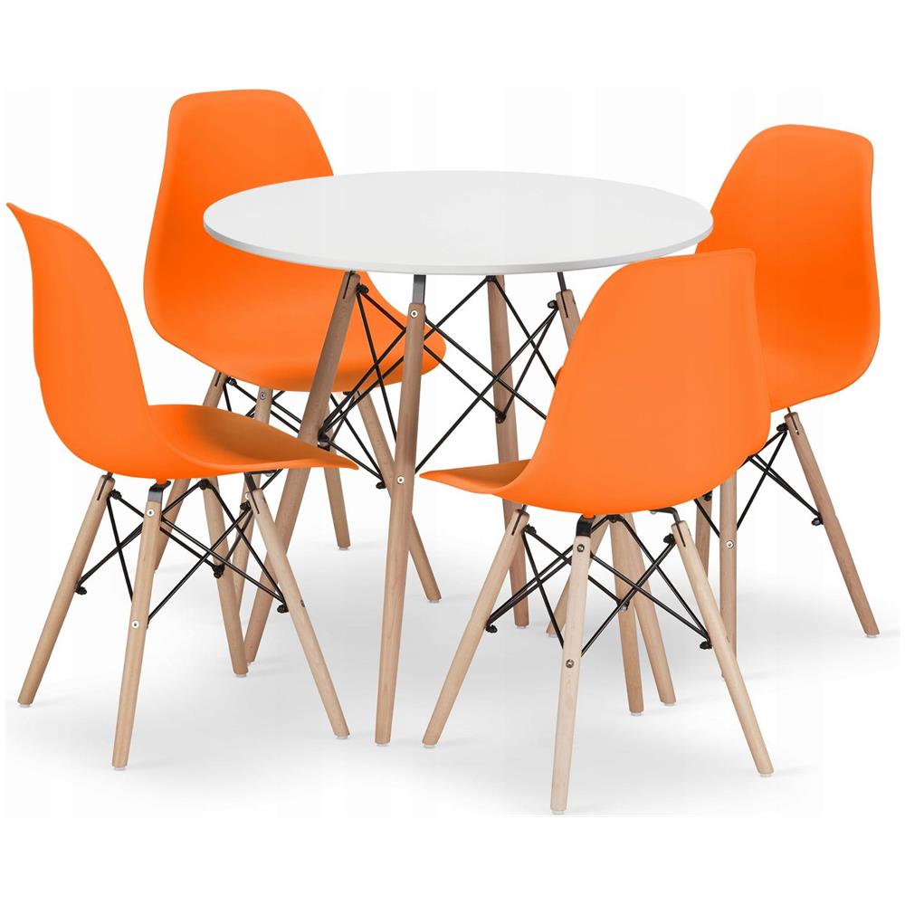 Set da tavolo Valora KOVA 80, tavolo rotondo bianco moderno + 4 sedie arancioni - Foto 1