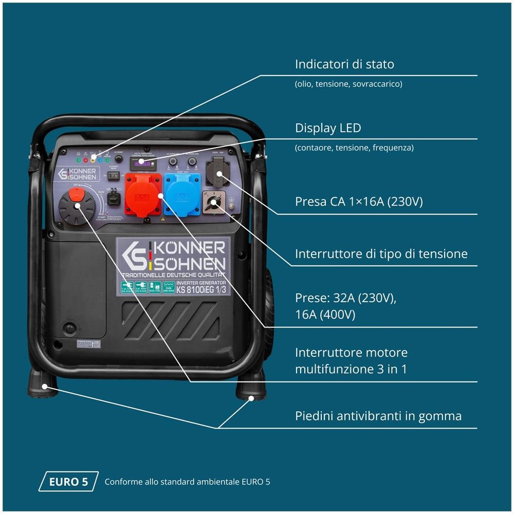 Generatore inverter a GPL /benzina KS 8100iEG 1/3 Tensione, V 230/400 Potenza massima, kW 8,5**kW (230V) / 8,5**kW (400V) - Foto 4