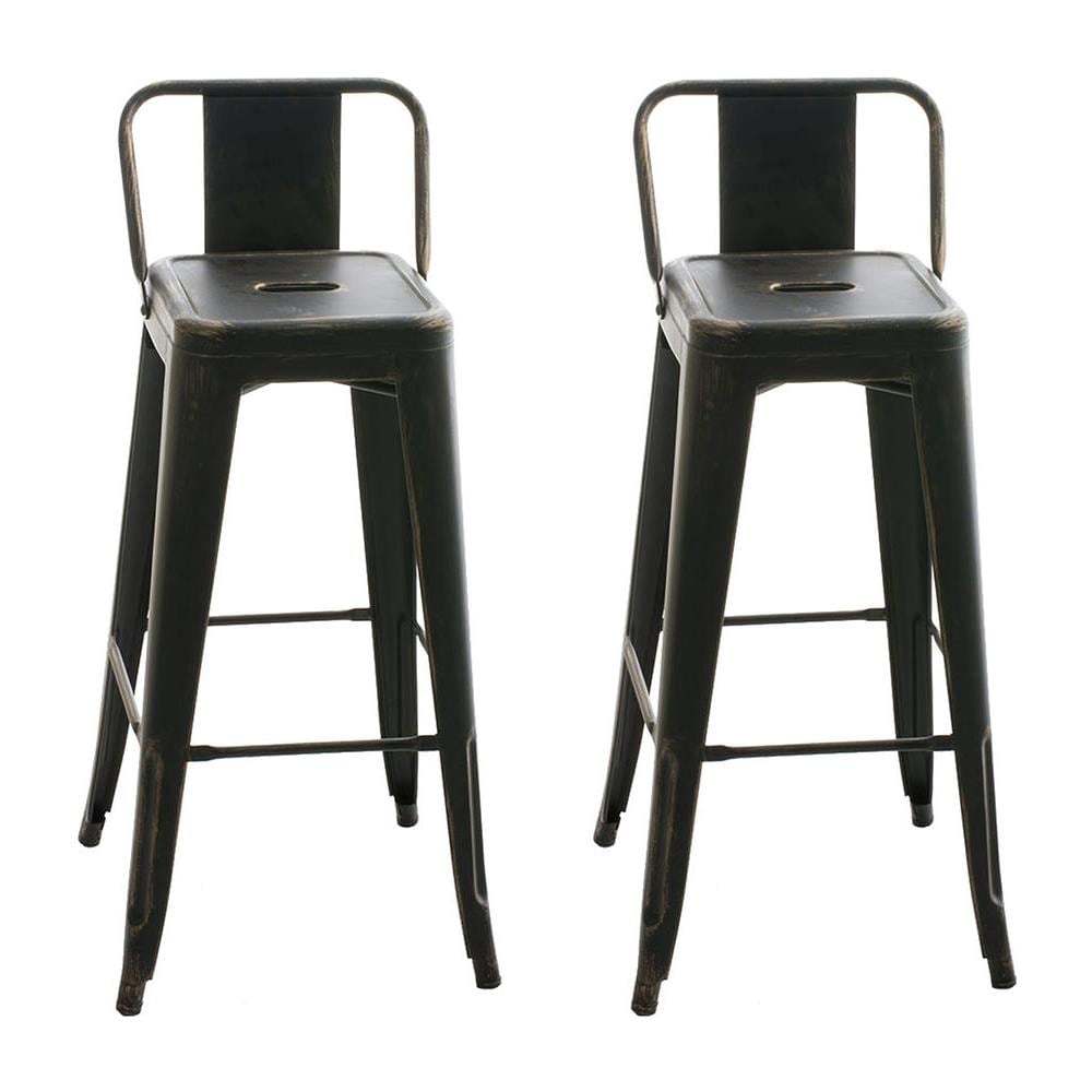 Set 2 Sgabelli Bar in Metallo Mason I Coppia Sgabelli Alti Bancone I Sgabelli Industrial H 77cm I Sgabello Pub Cucina con Schienale E Poggiapiedi Nero-Oro - Foto 1