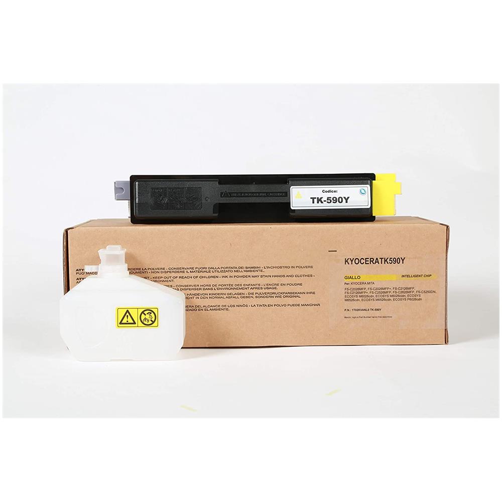 TONER COMPATIBILE -  Kyocera Tk-590y Giallo 1t02kvanl0 Per Fs-c2026mfp, C2126mfp, C2526mfp, C2626mfp, C5250dn, Ecosys M6026cdn, M6526cdn, P6026cdn Fornito Di Intelligent Chip Capacità 5000 Copie Made In Italy - Foto 2