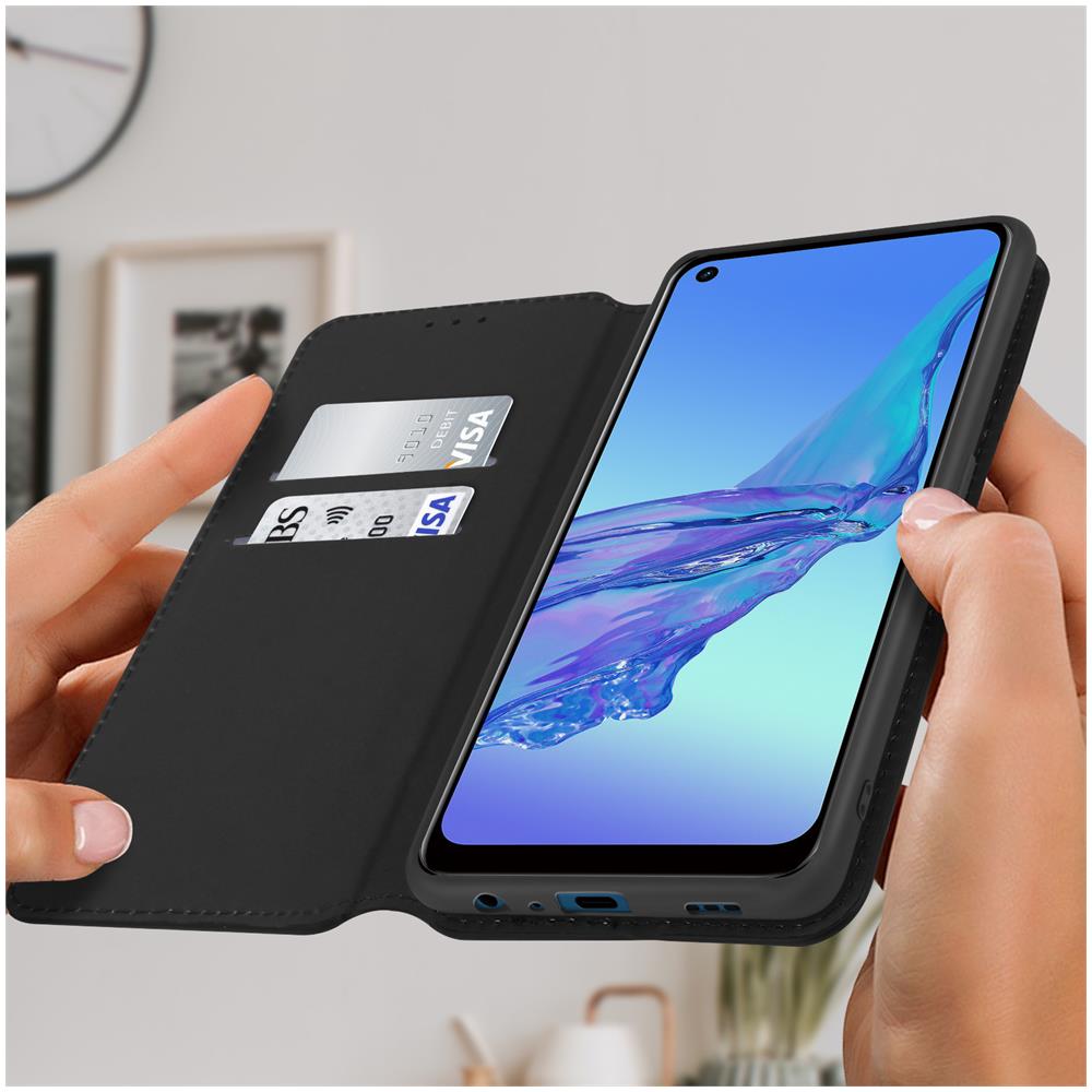 Custodia Oppo A53 / A53s Portacarte Funzione Supporto Similpelle Liscia Nero - Foto 5