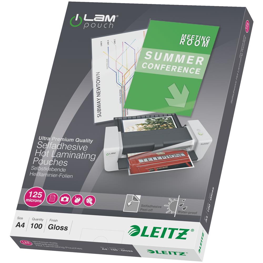 Esselte Leitz - Laminiertaschen Mit Selbstklebender Rckseite - 100 - Glnzend - A4 (210 X 297 Mm) (16925)  - Foto 1