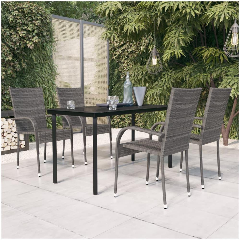 Set Mobili Da Pranzo Per Giardino 5 Pz Grigio E Nero - Foto 1