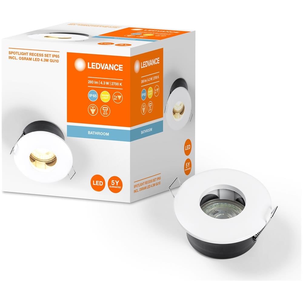 Ledvance Illuminazione Daccento: Per Soffitto, Gu10, Recess Downlight Ip65 Twistlock Gu10 / 4,30 W, 220…240 V, Ampiezza Fascio Luminoso: 36, Warm White, 2700 K, Materiale Del Corpo: Aluminum, Ip65 - Foto 2