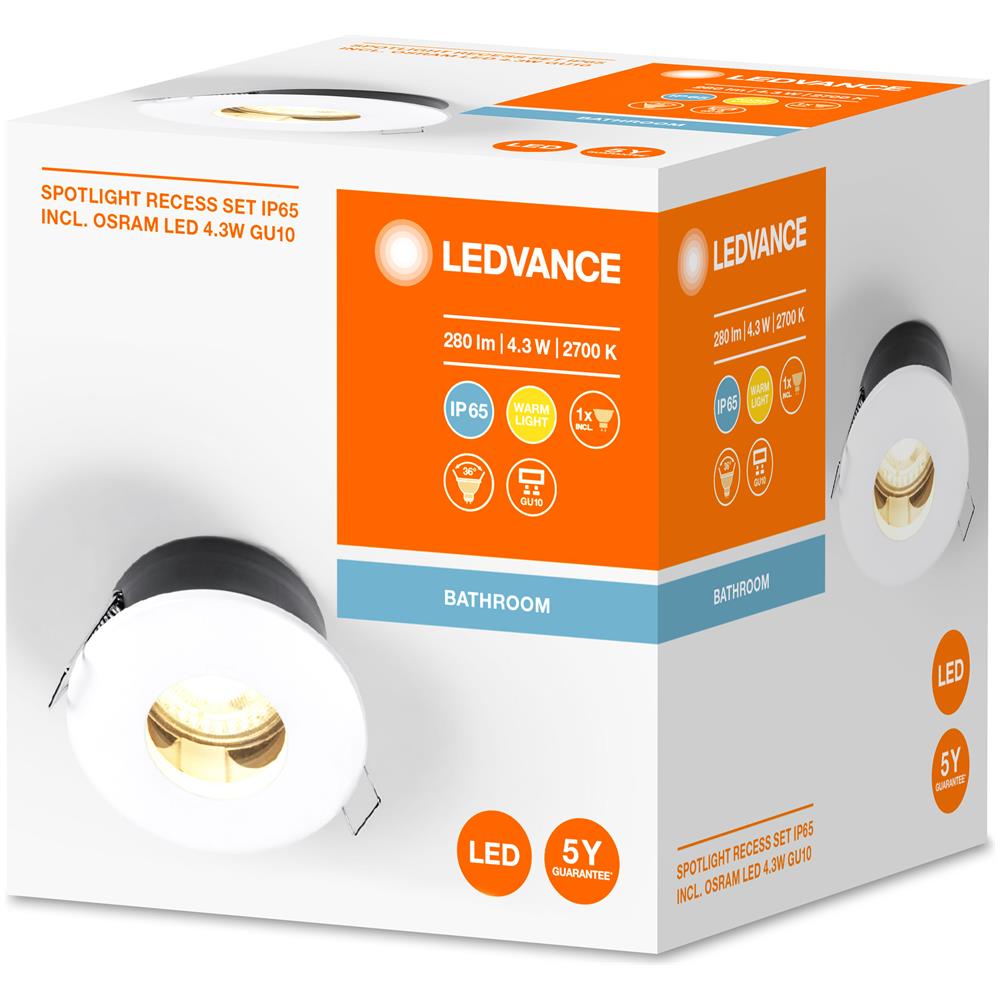 Ledvance Illuminazione Daccento: Per Soffitto, Gu10, Recess Downlight Ip65 Twistlock Gu10 / 4,30 W, 220…240 V, Ampiezza Fascio Luminoso: 36, Warm White, 2700 K, Materiale Del Corpo: Aluminum, Ip65 - Foto 3