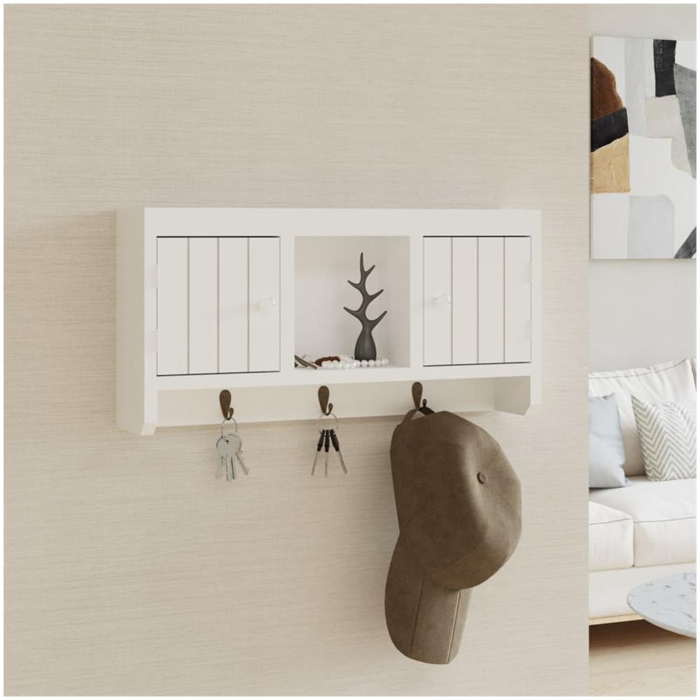 Armadietto Per Chiavi Bianco 40x8,5x20 Cm In Legno E Acciaio - Foto 1