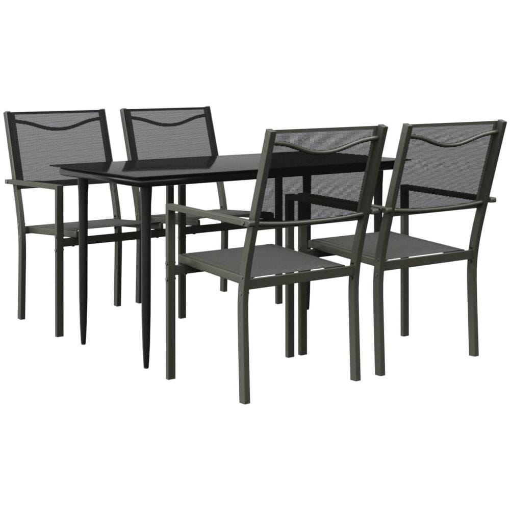 Set Da Pranzo Da Giardino 5 Pz Nero In Acciaio E Textilene - Foto 1