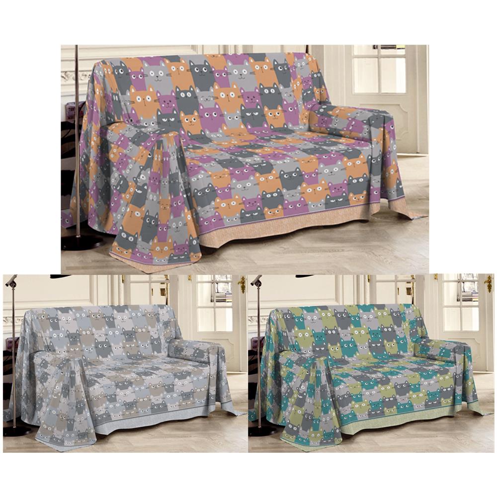 Telo Arredo Multiuso Linea Pensieri Delicati In Cotone Disegno Happy Cat Singolo Grigio - Foto 2