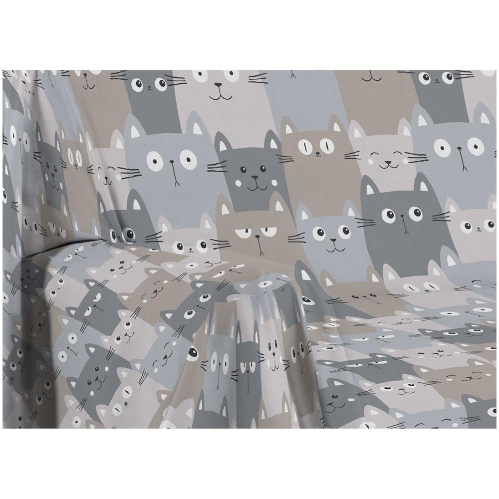 Telo Arredo Multiuso Linea Pensieri Delicati In Cotone Disegno Happy Cat Singolo Grigio - Foto 5