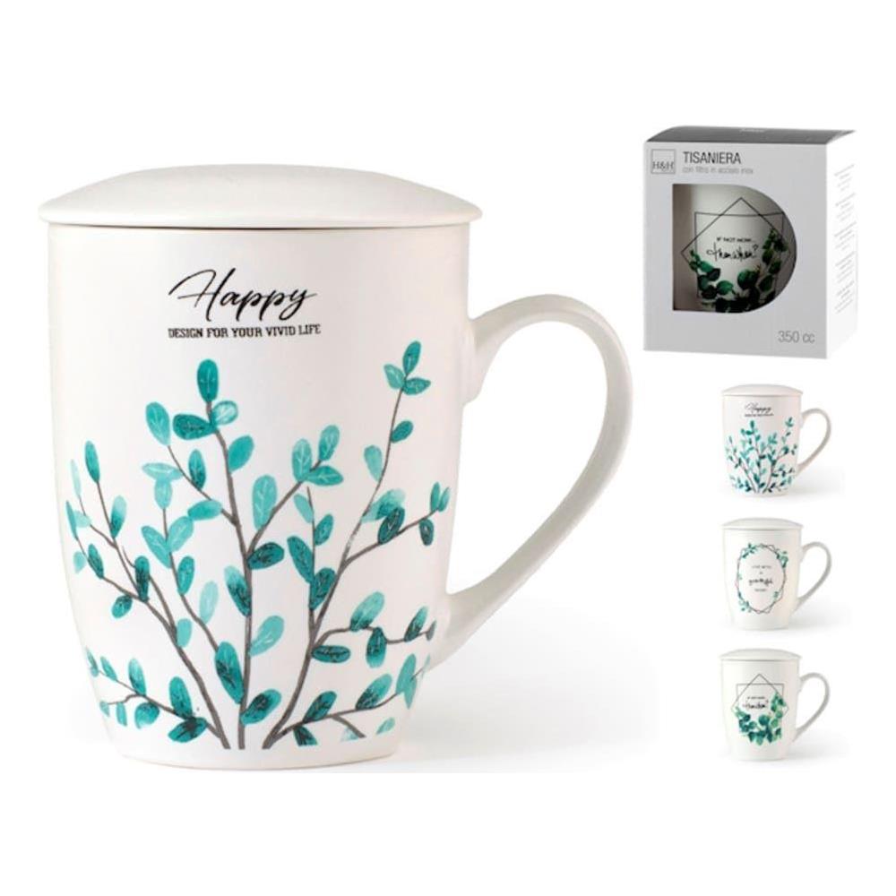 Set 6 mug con filtro Botanic in new bone china decoro assortito 350 cc - Foto 1