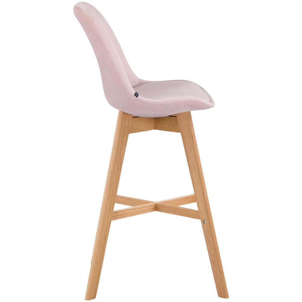Sgabello Tulip Cannes in Velluto E Legno I Sgabello Alto con Schienale E Poggiapiedi I Sedia Alta Bancone Design Scandinavo Rosa Natura - Foto 3