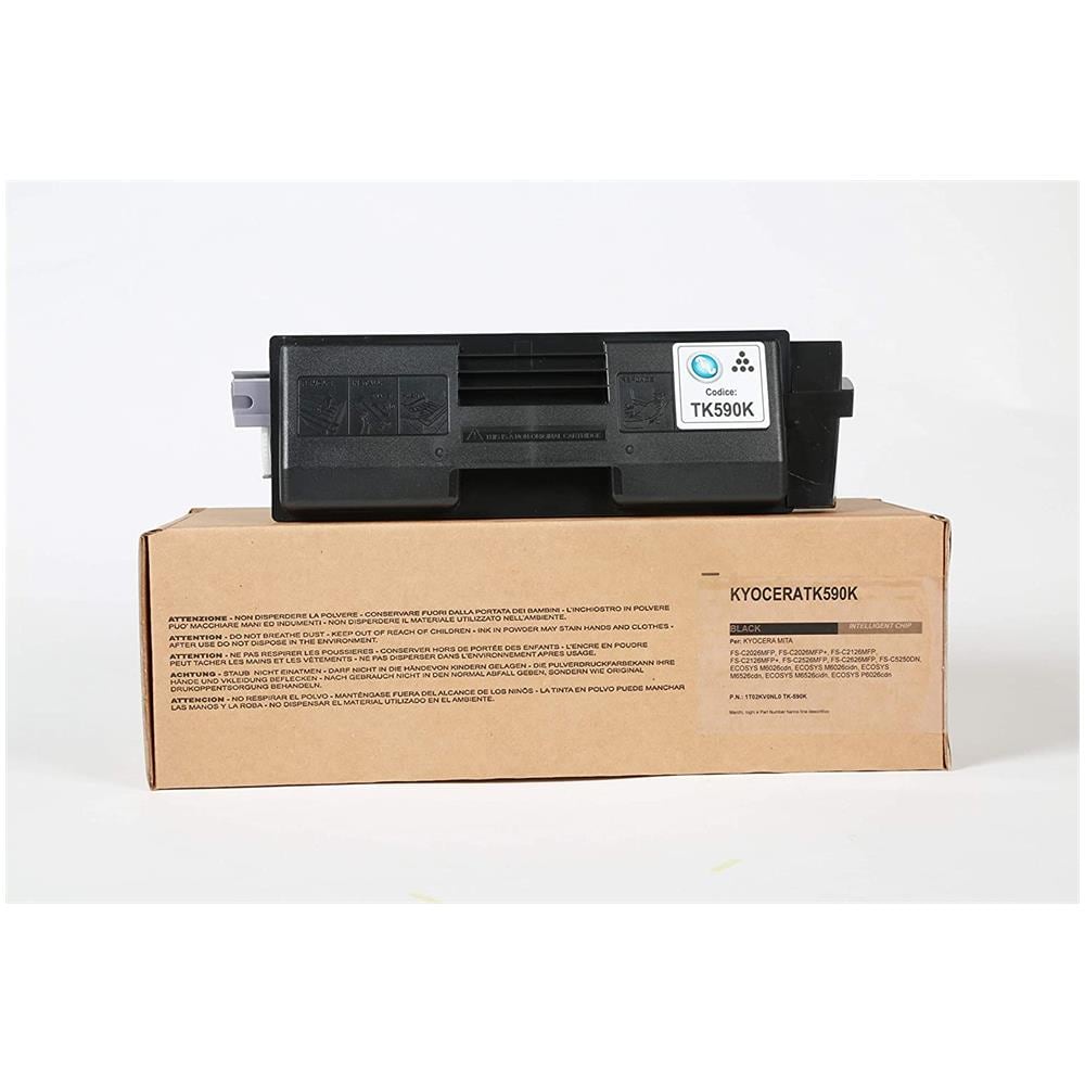 TONER COMPATIBILE - Kyocera Tk-590k Nero 1t02kv0nl0 Per Fs-c2026mfp, C2126mfp, C2526mfp, C2626mfp, C5250dn, Ecosys M6026cdn, M6526cdn, P6026cdn Fornito Di Intelligent Chip Capacità 7000 Copie Made In Italy - Foto 1