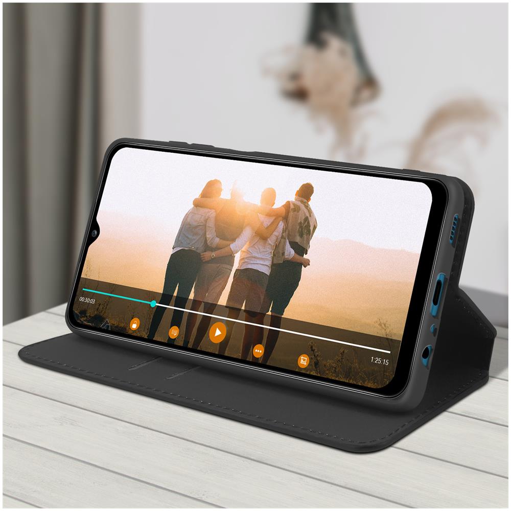Custodia Samsung Galaxy A12 Portacarte Funzione Supporto Similpelle Liscia Nero - Foto 2