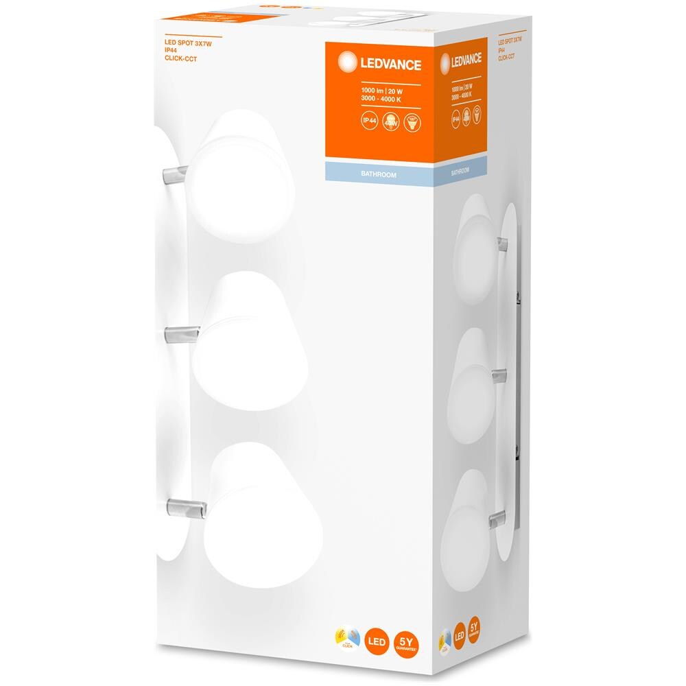 Ledvance Led Spot Applique Tripla - 3 X 7w - Ip44 - Bianco - Caldo / Freddo - Foto 7