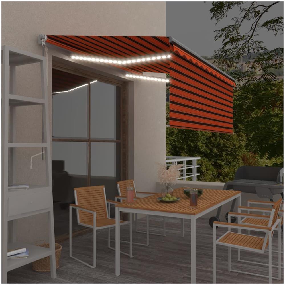 Tenda Sole Retrattile Manuale Parasole Led3x2,5m Aranciomarrone - Foto 1