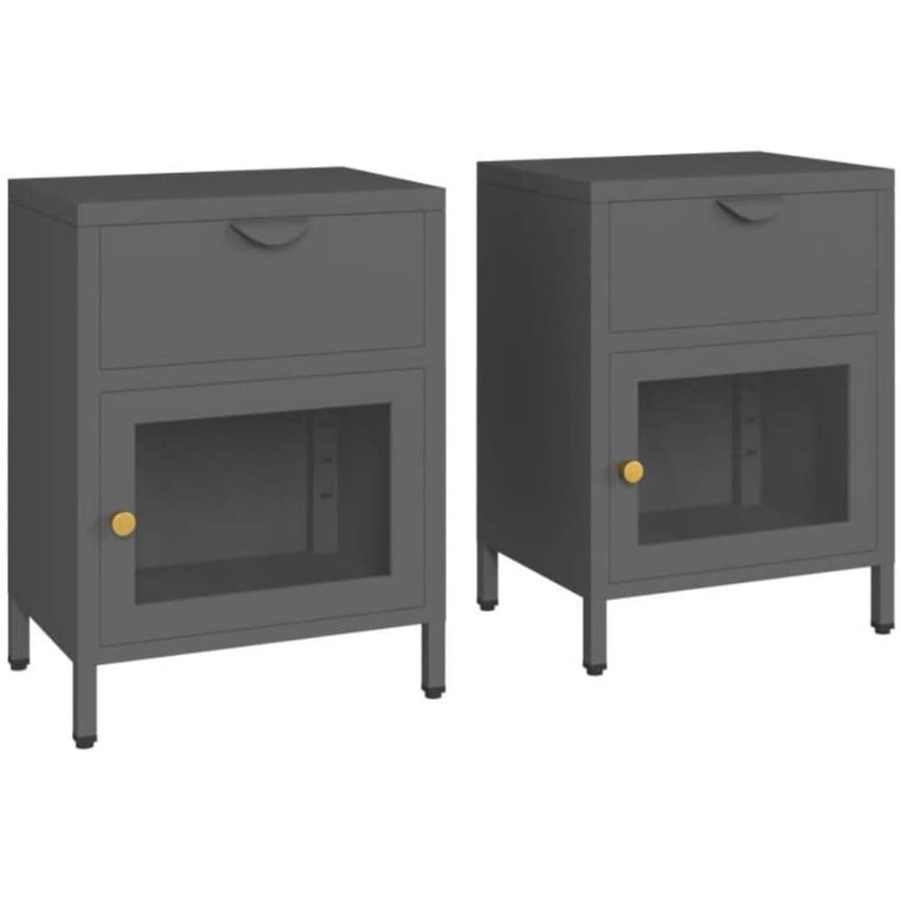 Comodini 2 Pz Antracite 40x30x54,5 Cm In Acciaio E Vetro - Foto 2