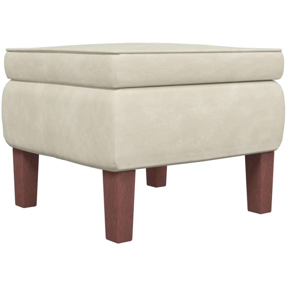Poggiapiedi con Gambe in Legno Crema in Velluto - Foto 2