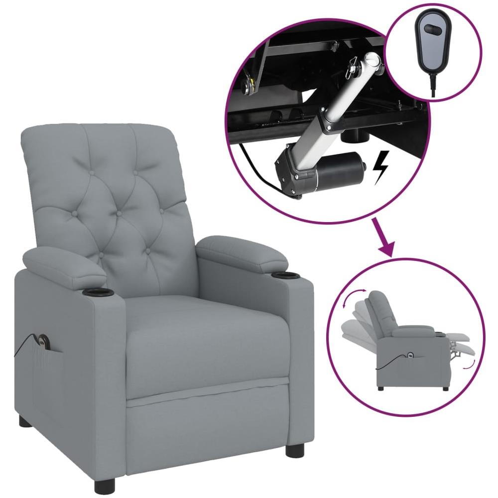 Poltrona Elettrica Reclinabile Grigio Chiaro In Tessuto - Foto 2