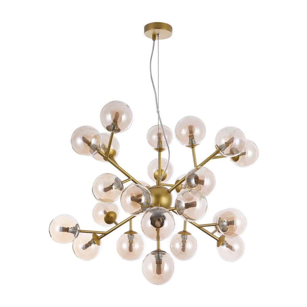 Lampadario Contemporaneo Dallas Metallo Oro 24 Luci Diffusori Ambra - Foto 1