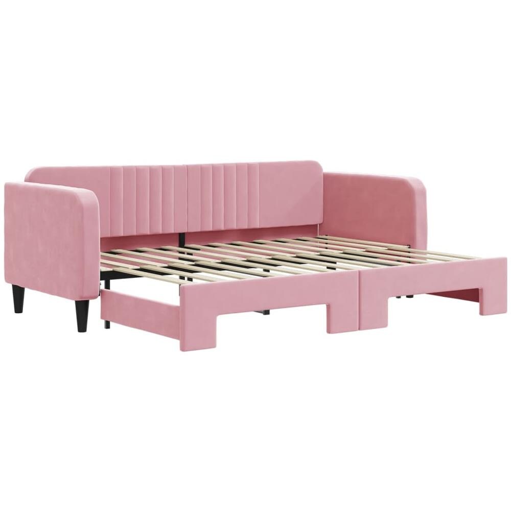 Divano Letto Con Letto Estraibile Rosa 80x200 Cm In Velluto - Foto 2
