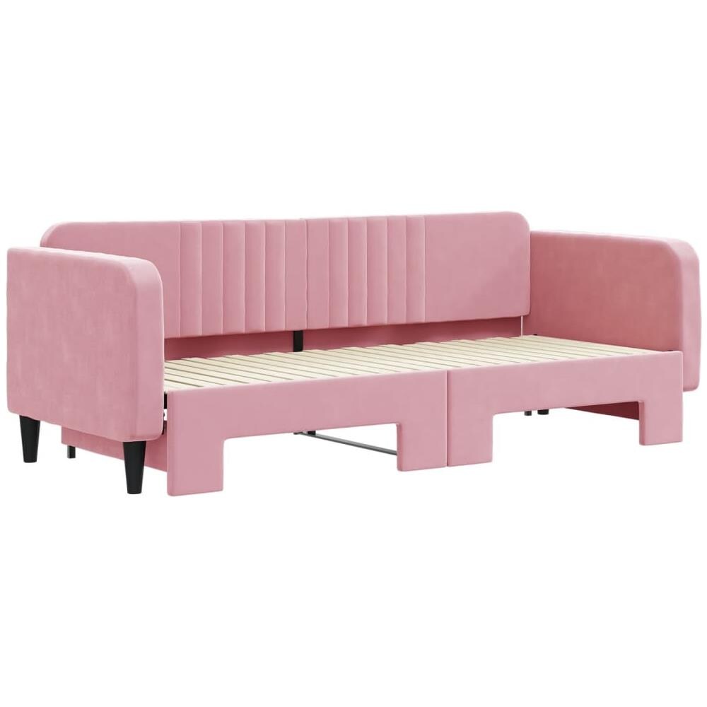 Divano Letto Con Letto Estraibile Rosa 80x200 Cm In Velluto - Foto 3