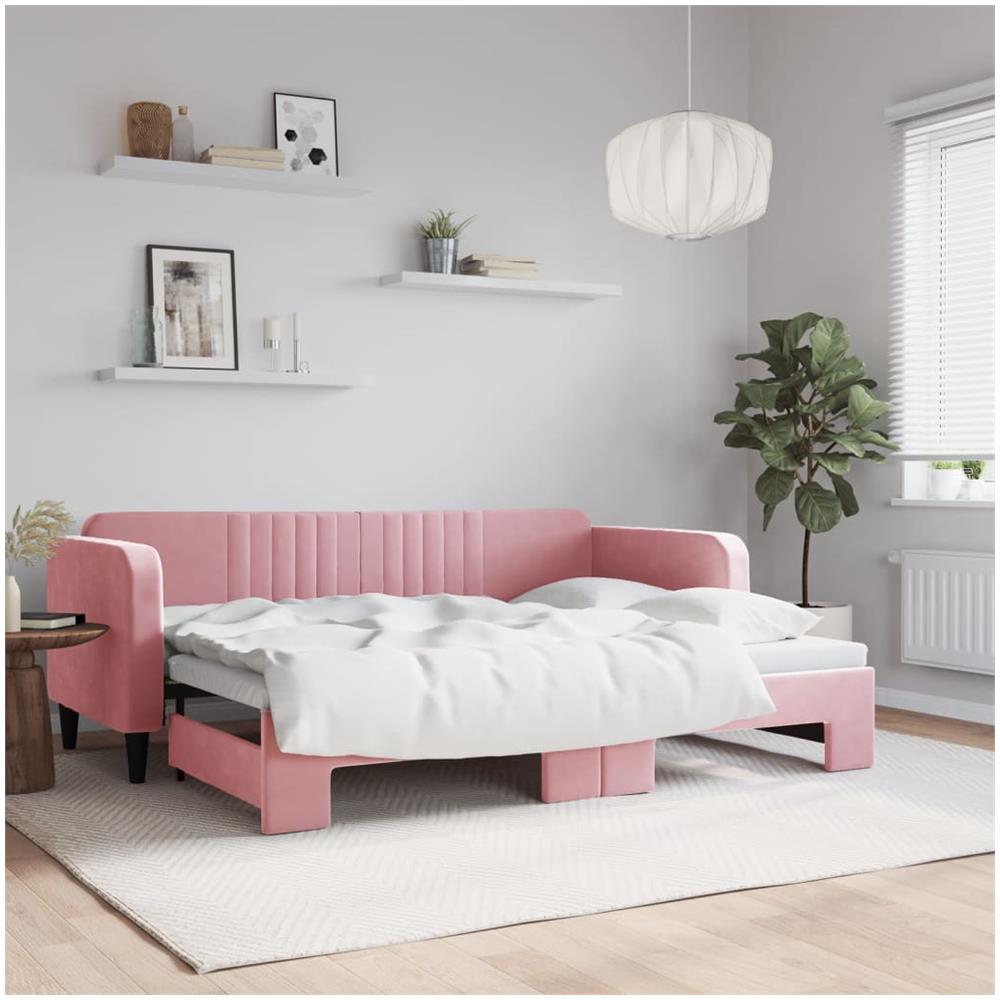 Divano Letto Con Letto Estraibile Rosa 80x200 Cm In Velluto - Foto 1