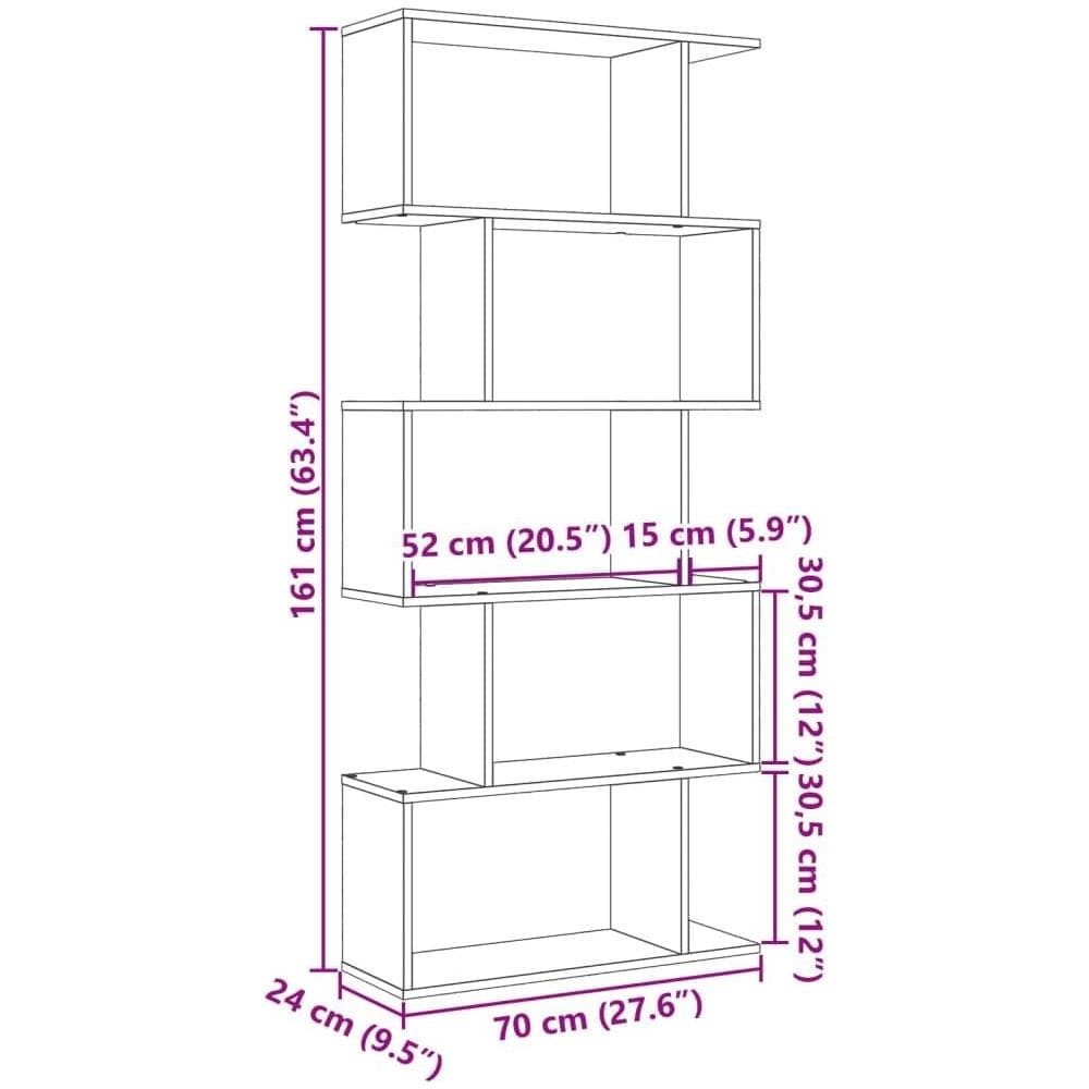 Libreria Divisorio 5Piani Grigio Sonoma 70x24x161cm Truciolato - Foto 10