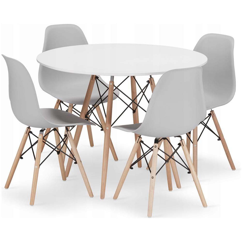 Set da tavolo Valora KOVA 100, tavolo rotondo bianco moderno + 4 sedie grigie - Foto 1
