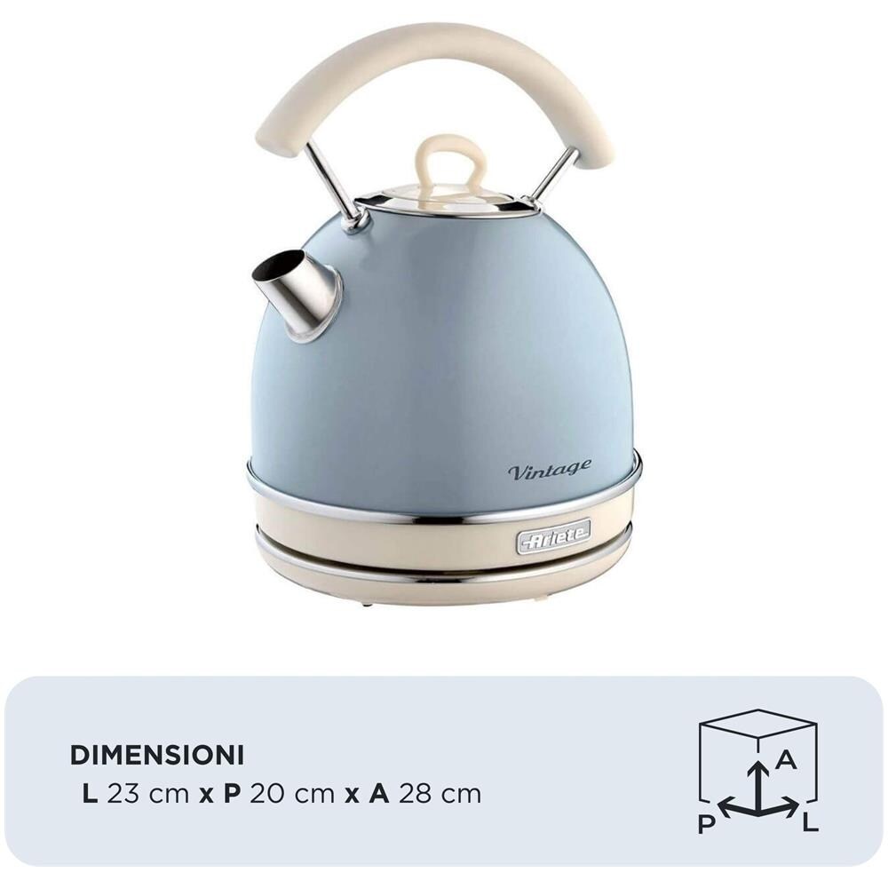 2877 Bollitore Elettrico 1,7 Litri di Design - Infusi, Tè e Tisane - Autospegnimento - 2000 Watt - Acciaio Inox - Linea Vintage - Celeste - Foto 2