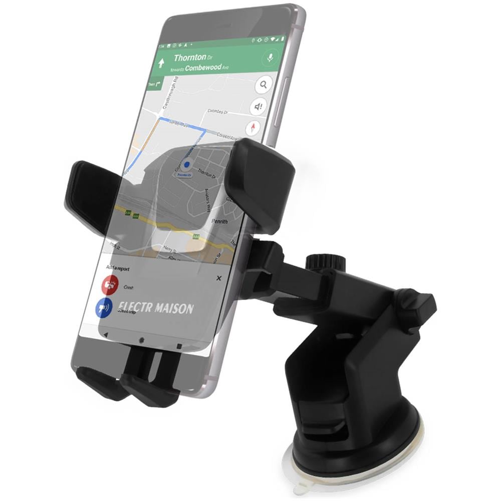 Supporto Auto Smartphone Fissaggio Ventosa Cruscotto / Parabrezza Nero - Foto 2