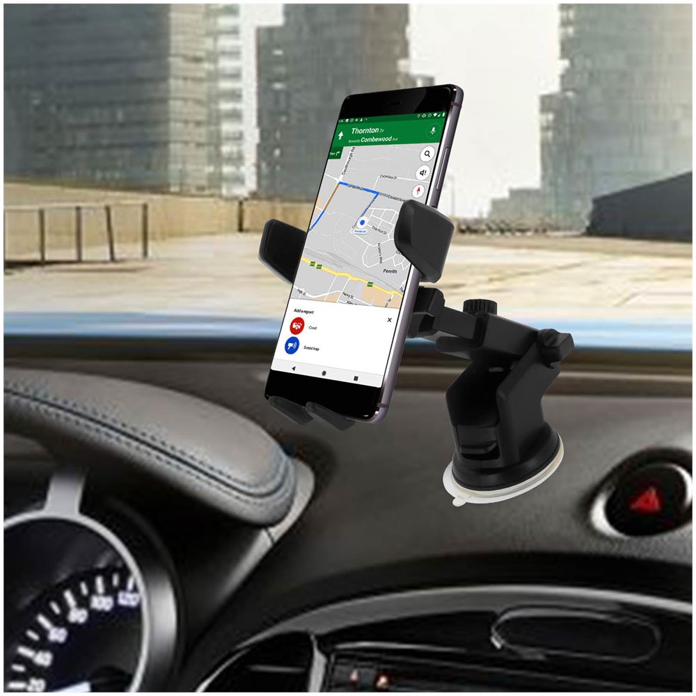 Supporto Auto Smartphone Fissaggio Ventosa Cruscotto / Parabrezza Nero - Foto 5